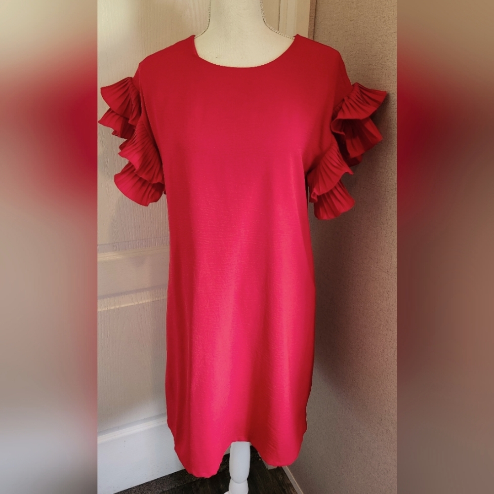 She + Sky red ruffled sleeves dress Size smal EUC l